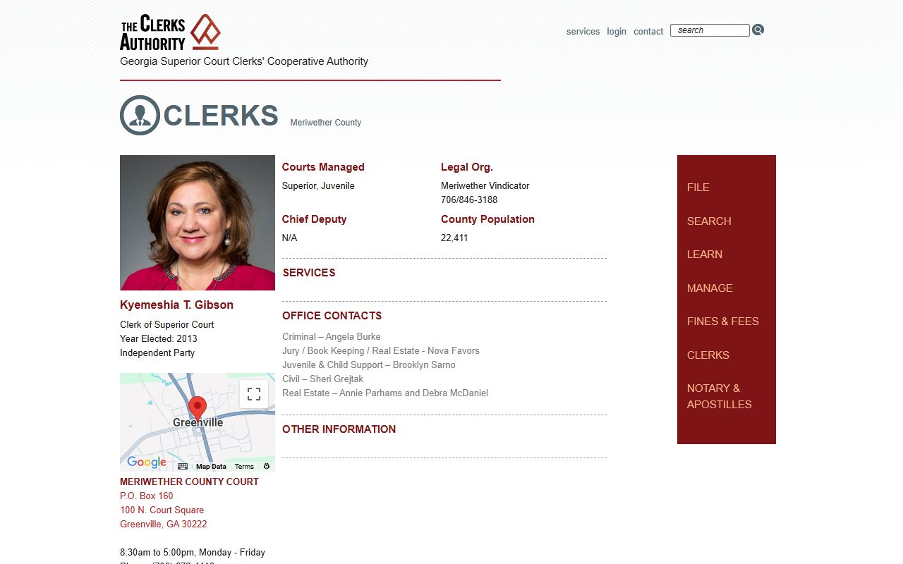 Meriwether County Clerk of Superior Court GSCCCA profile