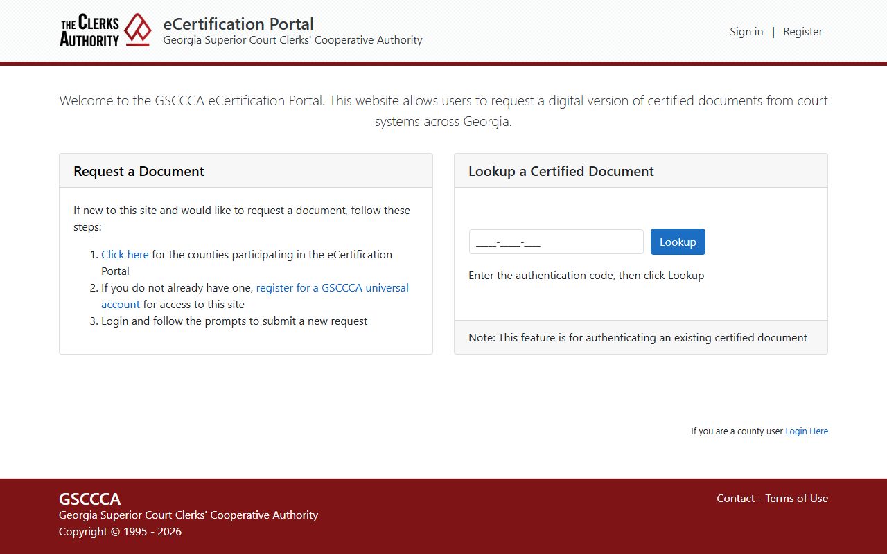 Meriwether County Clerk of Superior Court eCertification portal