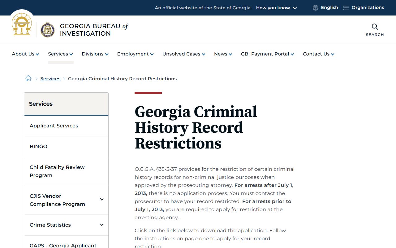 Meriwether County criminal court records GBI record restriction page
