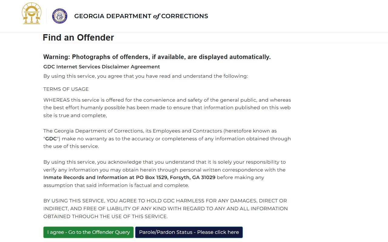 Meriwether County inmate records GDC Find an Offender search page