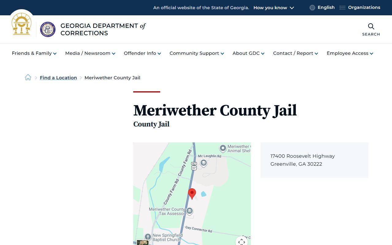 Meriwether County inmate records GDC jail facility listing