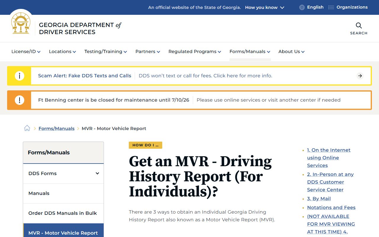 Meriwether County traffic court records Georgia DDS MVR and driving history page