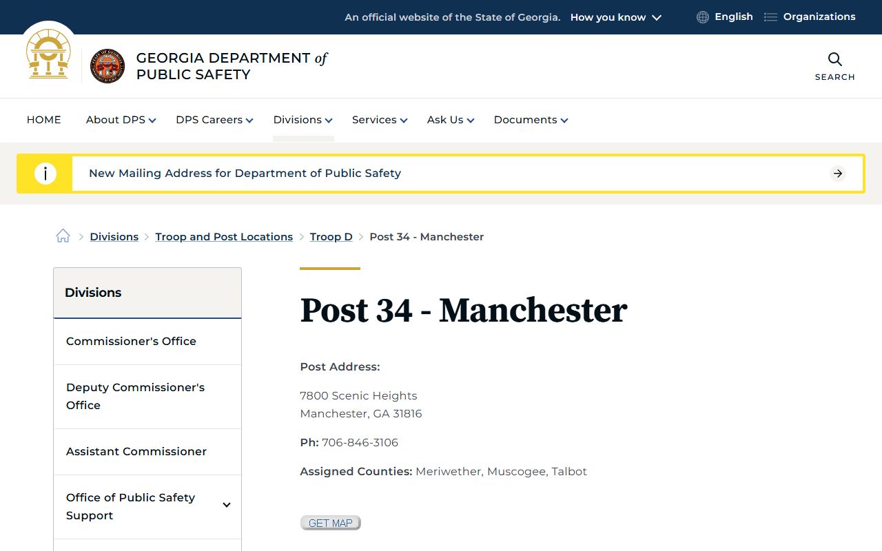 Meriwether County traffic court records Georgia State Patrol Post 34 Manchester page