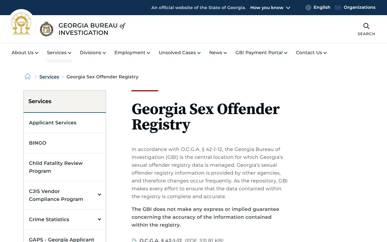 Meriwether County warrant records GBI sex offender registry information page